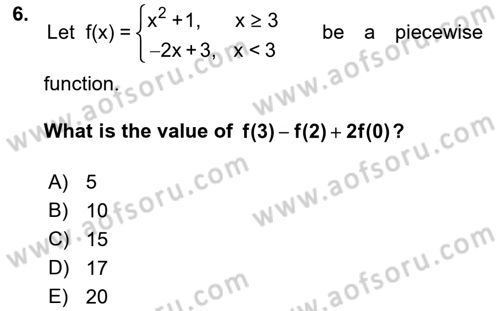 Mathematics 1 Dersi 2018 - 2019 Yılı Yaz Okulu Sınavı 6. Soru