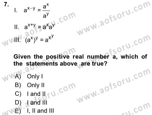 Mathematics 1 Dersi 2018 - 2019 Yılı Yaz Okulu Sınavı 7. Soru