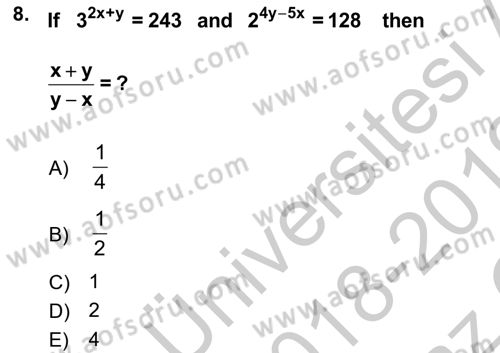 Mathematics 1 Dersi 2018 - 2019 Yılı Yaz Okulu Sınavı 8. Soru