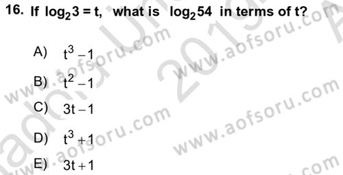 Mathematics 1 Dersi 2019 - 2020 Yılı (Vize) Ara Sınav Soruları 16. Soru