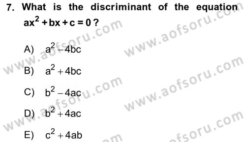 Mathematics 1 Dersi 2019 - 2020 Yılı (Vize) Ara Sınav Soruları 7. Soru