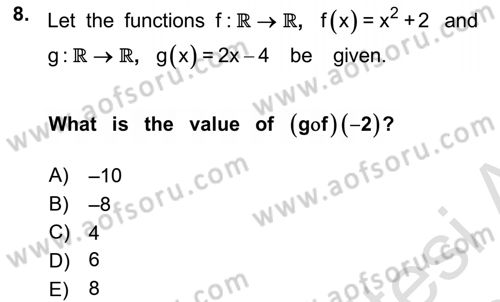 Mathematics 1 Dersi 2019 - 2020 Yılı (Vize) Ara Sınav Soruları 8. Soru