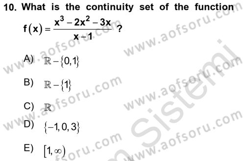 Mathematics 1 Dersi 2019 - 2020 Yılı (Final) Dönem Sonu Sınav Soruları 10. Soru