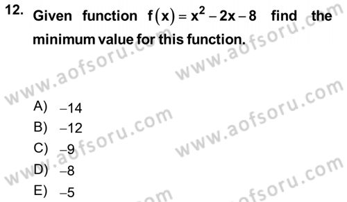 Mathematics 1 Dersi 2019 - 2020 Yılı (Final) Dönem Sonu Sınav Soruları 12. Soru