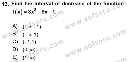 Mathematics 1 Dersi 2019 - 2020 Yılı (Final) Dönem Sonu Sınav Soruları 13. Soru
