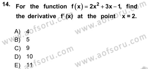 Mathematics 1 Dersi 2019 - 2020 Yılı (Final) Dönem Sonu Sınav Soruları 14. Soru