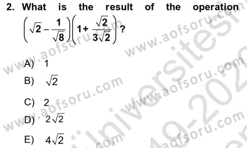 Mathematics 1 Dersi 2019 - 2020 Yılı (Final) Dönem Sonu Sınav Soruları 2. Soru