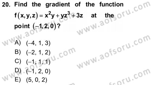 Mathematics 1 Dersi 2019 - 2020 Yılı (Final) Dönem Sonu Sınav Soruları 20. Soru
