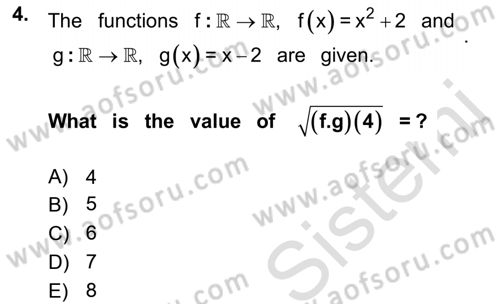 Mathematics 1 Dersi 2019 - 2020 Yılı (Final) Dönem Sonu Sınav Soruları 4. Soru