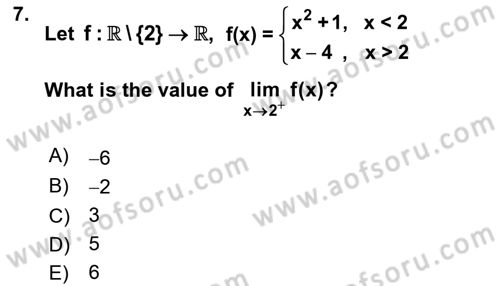 Mathematics 1 Dersi 2019 - 2020 Yılı (Final) Dönem Sonu Sınav Soruları 7. Soru