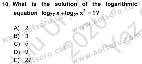 Mathematics 1 Dersi 2020 - 2021 Yılı Yaz Okulu Sınavı 10. Soru