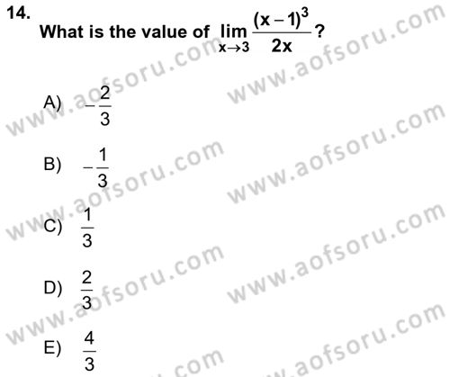 Mathematics 1 Dersi 2020 - 2021 Yılı Yaz Okulu Sınavı 14. Soru