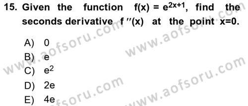 Mathematics 1 Dersi 2020 - 2021 Yılı Yaz Okulu Sınavı 15. Soru