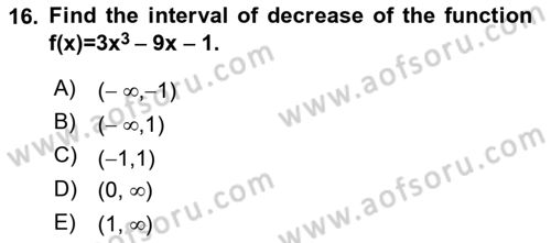 Mathematics 1 Dersi 2020 - 2021 Yılı Yaz Okulu Sınavı 16. Soru