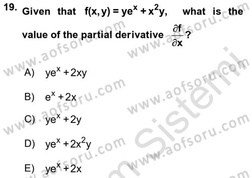 Mathematics 1 Dersi 2020 - 2021 Yılı Yaz Okulu Sınavı 19. Soru