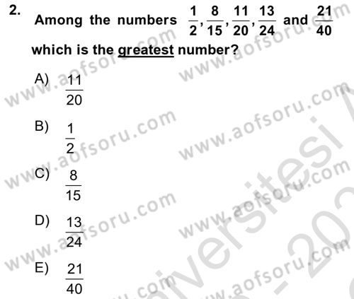 Mathematics 1 Dersi 2020 - 2021 Yılı Yaz Okulu Sınavı 2. Soru