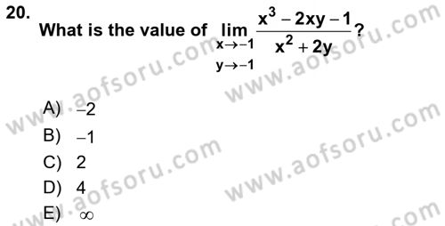 Mathematics 1 Dersi 2020 - 2021 Yılı Yaz Okulu Sınavı 20. Soru