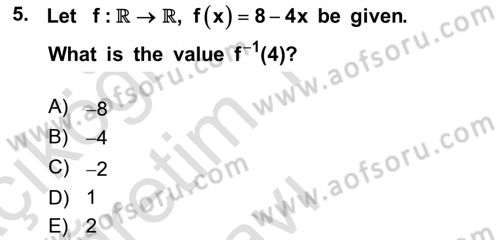 Mathematics 1 Dersi 2020 - 2021 Yılı Yaz Okulu Sınavı 5. Soru