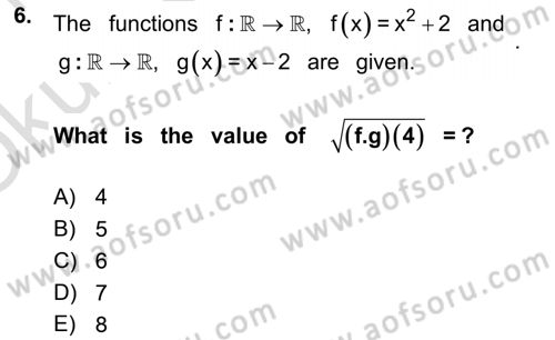 Mathematics 1 Dersi 2020 - 2021 Yılı Yaz Okulu Sınavı 6. Soru