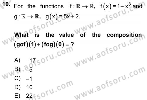 Mathematics 1 Dersi Ara Sınavı Deneme Sınav Soruları 10. Soru