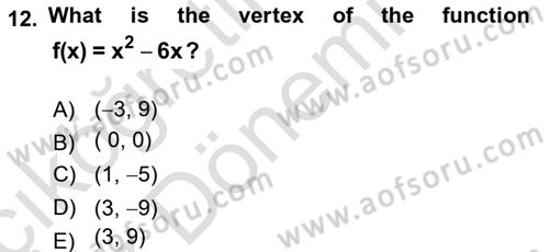 Mathematics 1 Dersi Ara Sınavı Deneme Sınav Soruları 12. Soru