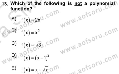 Mathematics 1 Dersi Ara Sınavı Deneme Sınav Soruları 13. Soru