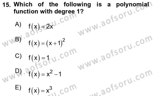 Mathematics 1 Dersi Ara Sınavı Deneme Sınav Soruları 15. Soru