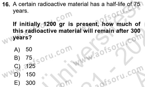 Mathematics 1 Dersi Ara Sınavı Deneme Sınav Soruları 16. Soru