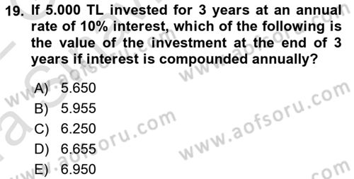 Mathematics 1 Dersi Ara Sınavı Deneme Sınav Soruları 19. Soru
