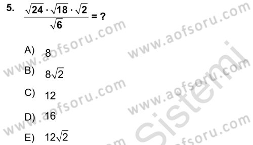 Mathematics 1 Dersi Ara Sınavı Deneme Sınav Soruları 5. Soru