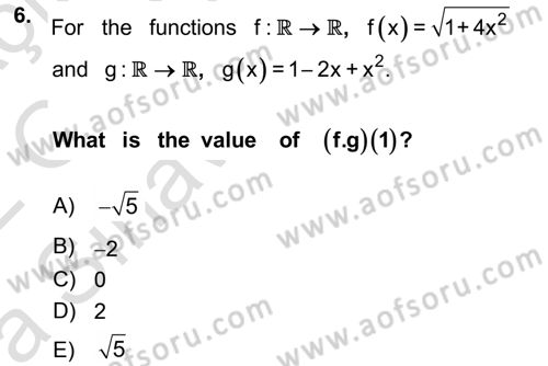 Mathematics 1 Dersi Ara Sınavı Deneme Sınav Soruları 6. Soru