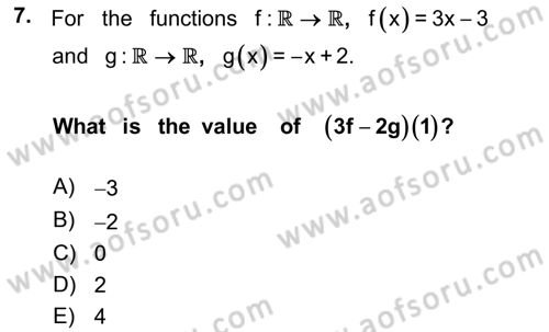 Mathematics 1 Dersi Ara Sınavı Deneme Sınav Soruları 7. Soru