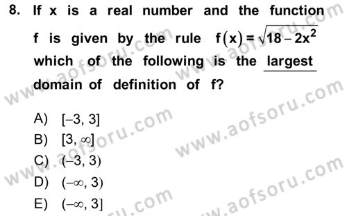 Mathematics 1 Dersi Ara Sınavı Deneme Sınav Soruları 8. Soru