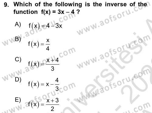 Mathematics 1 Dersi Ara Sınavı Deneme Sınav Soruları 9. Soru