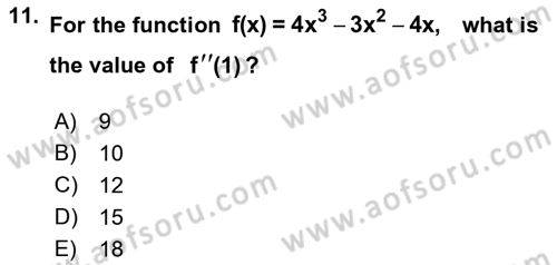 Mathematics 1 Dersi 2021 - 2022 Yılı (Final) Dönem Sonu Sınav Soruları 11. Soru