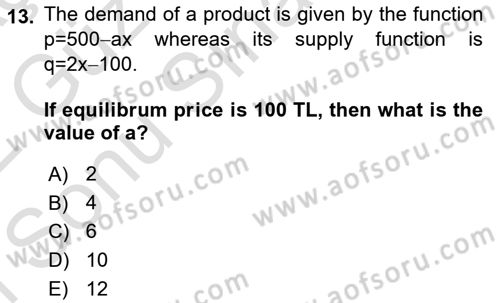 Mathematics 1 Dersi 2021 - 2022 Yılı (Final) Dönem Sonu Sınav Soruları 13. Soru