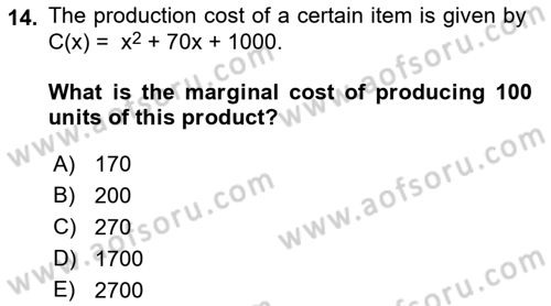 Mathematics 1 Dersi 2021 - 2022 Yılı (Final) Dönem Sonu Sınav Soruları 14. Soru