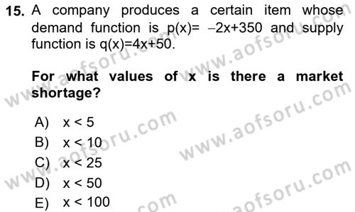 Mathematics 1 Dersi 2021 - 2022 Yılı (Final) Dönem Sonu Sınav Soruları 15. Soru