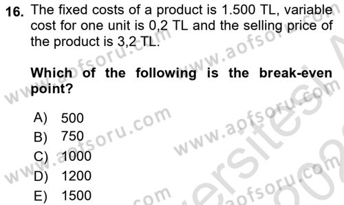 Mathematics 1 Dersi 2021 - 2022 Yılı (Final) Dönem Sonu Sınav Soruları 16. Soru