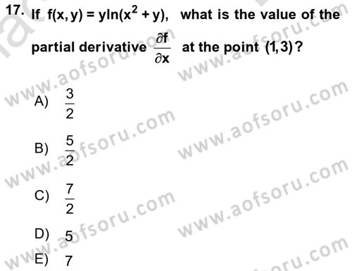 Mathematics 1 Dersi 2021 - 2022 Yılı (Final) Dönem Sonu Sınav Soruları 17. Soru
