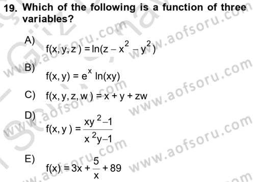 Mathematics 1 Dersi 2021 - 2022 Yılı (Final) Dönem Sonu Sınav Soruları 19. Soru