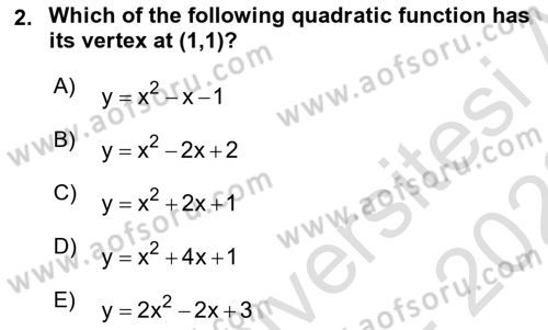 Mathematics 1 Dersi 2021 - 2022 Yılı (Final) Dönem Sonu Sınav Soruları 2. Soru