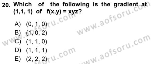 Mathematics 1 Dersi 2021 - 2022 Yılı (Final) Dönem Sonu Sınav Soruları 20. Soru
