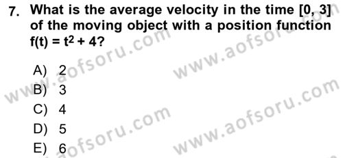 Mathematics 1 Dersi 2021 - 2022 Yılı (Final) Dönem Sonu Sınav Soruları 7. Soru