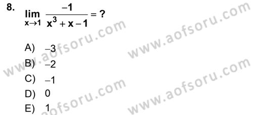 Mathematics 1 Dersi 2021 - 2022 Yılı (Final) Dönem Sonu Sınav Soruları 8. Soru