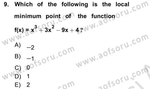 Mathematics 1 Dersi 2021 - 2022 Yılı (Final) Dönem Sonu Sınav Soruları 9. Soru