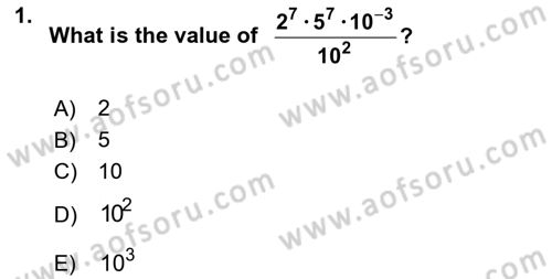 Mathematics 1 Dersi 2021 - 2022 Yılı Yaz Okulu Sınavı 1. Soru