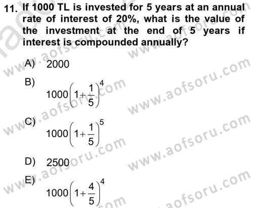 Mathematics 1 Dersi 2021 - 2022 Yılı Yaz Okulu Sınavı 11. Soru