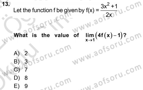 Mathematics 1 Dersi 2021 - 2022 Yılı Yaz Okulu Sınavı 13. Soru