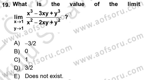 Mathematics 1 Dersi 2021 - 2022 Yılı Yaz Okulu Sınavı 19. Soru